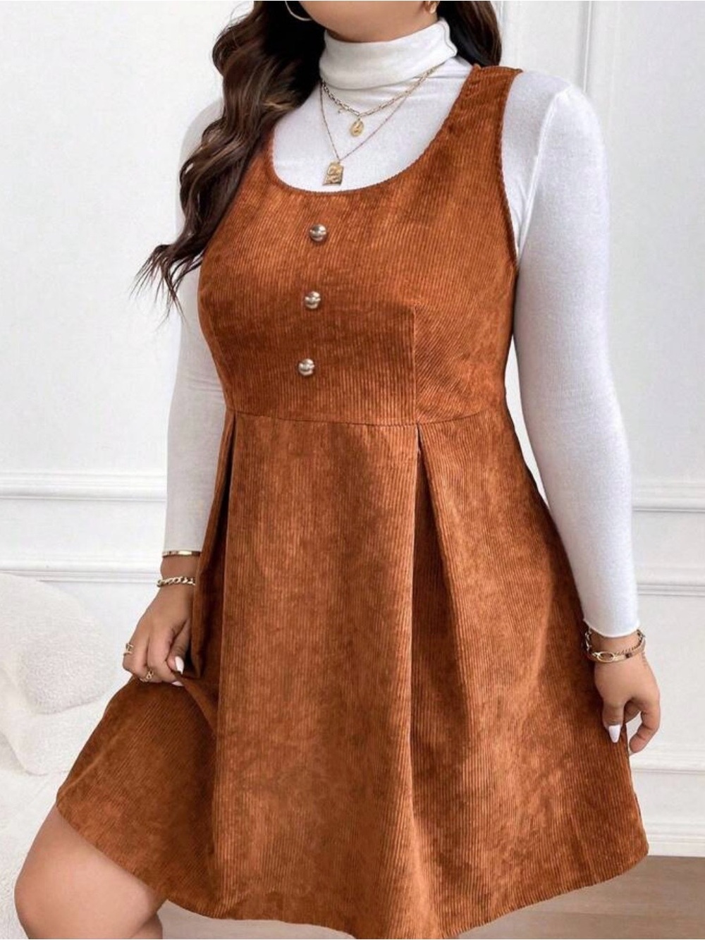 Corduroy Pinafore Dress in Rustic Brown